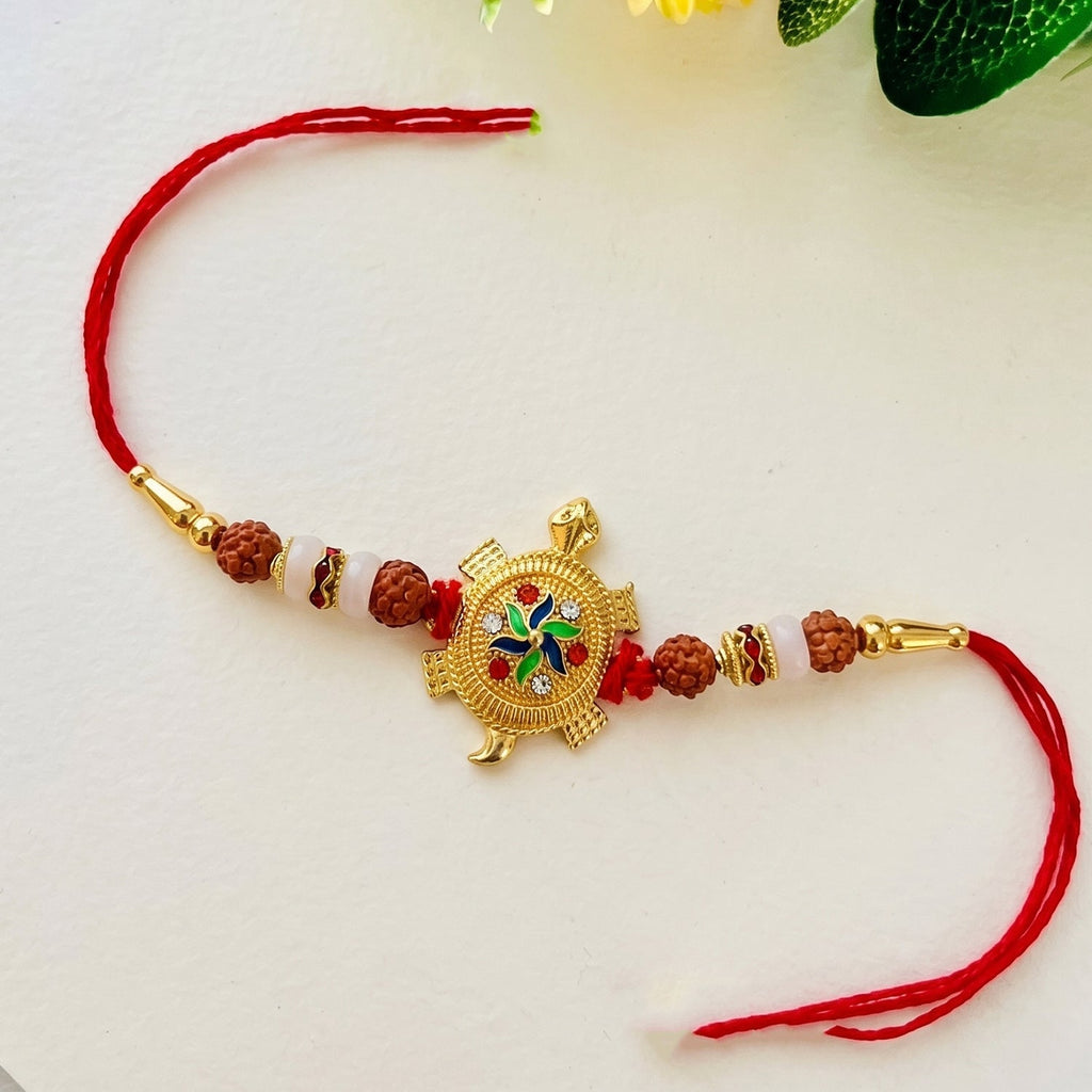 ALVENZA Traditional Turtle Design Rakhi – Elegant Rudraksha Beads for Raksha Bandhan