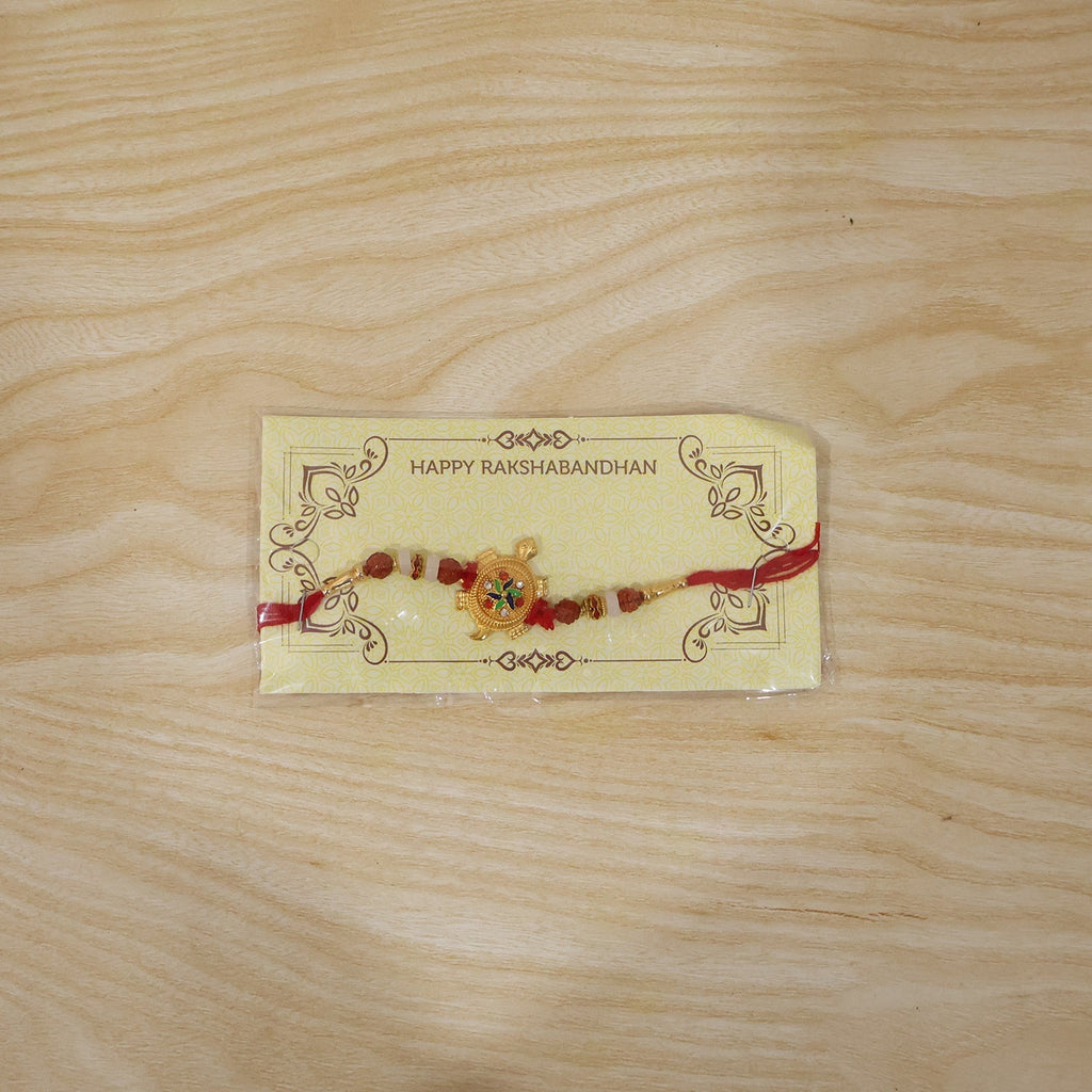 ALVENZA Traditional Turtle Design Rakhi – Elegant Rudraksha Beads for Raksha Bandhan