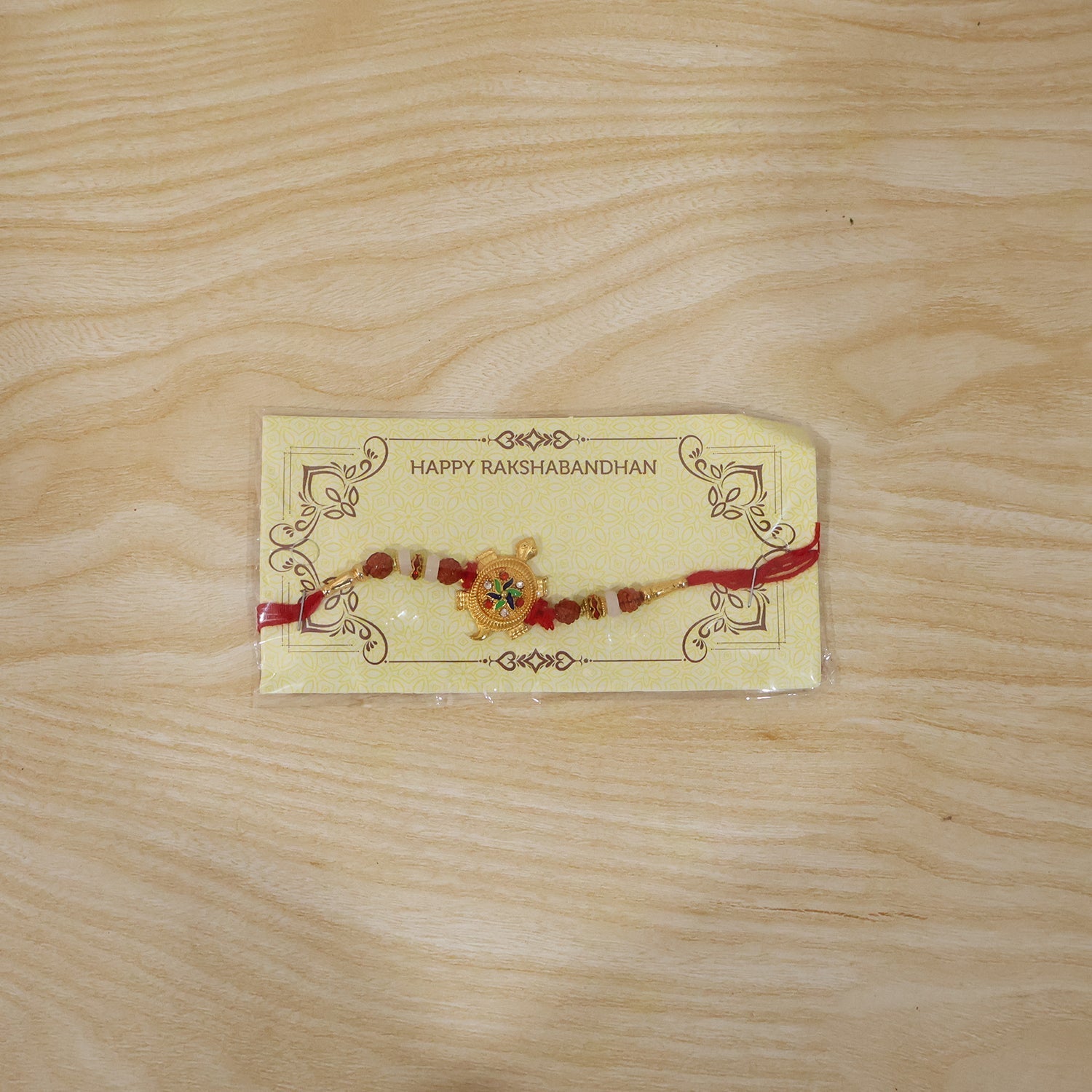 ALVENZA Traditional Turtle Design Rakhi – Elegant Rudraksha Beads for Raksha Bandhan