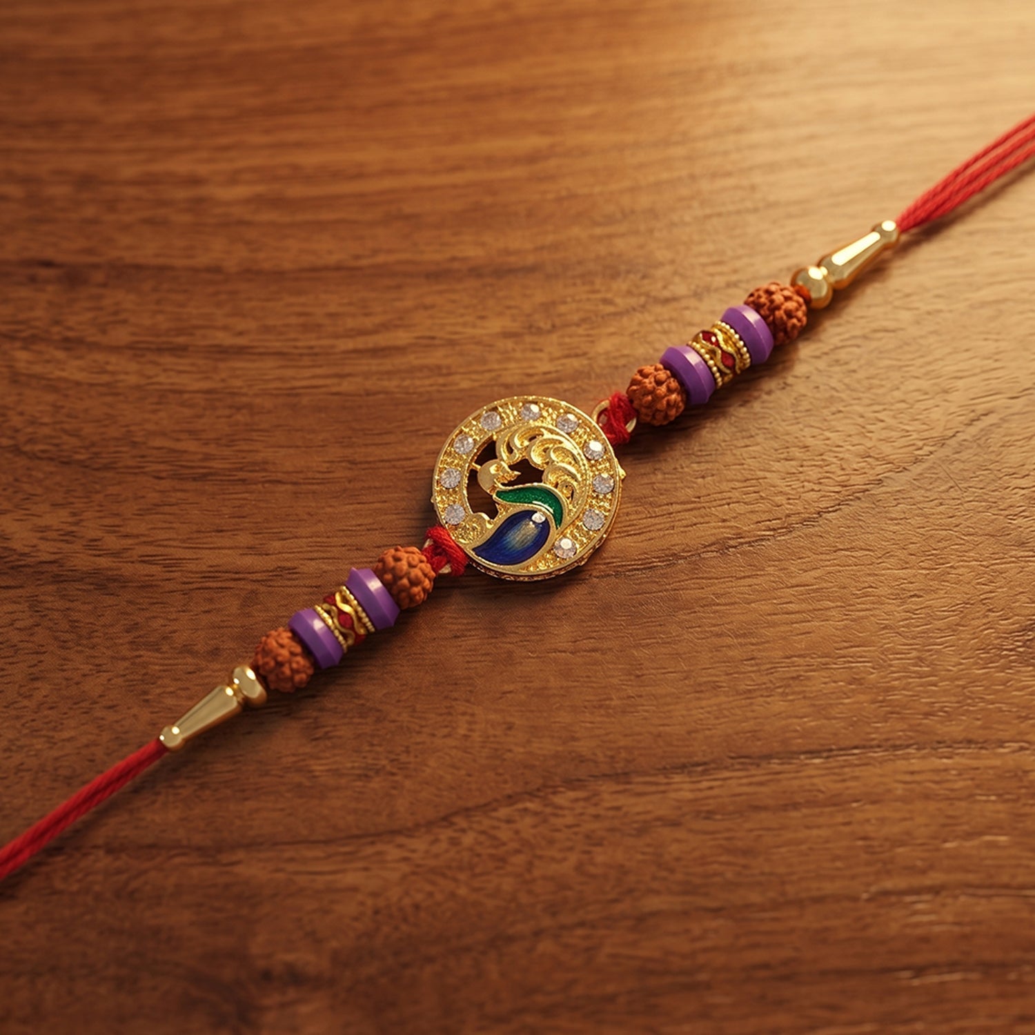 ALVENZA Peacock Design Rakhi – Elegant Rudraksha Beads for Raksha Bandhan