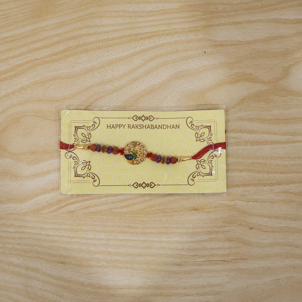 ALVENZA Peacock Design Rakhi – Elegant Rudraksha Beads for Raksha Bandhan