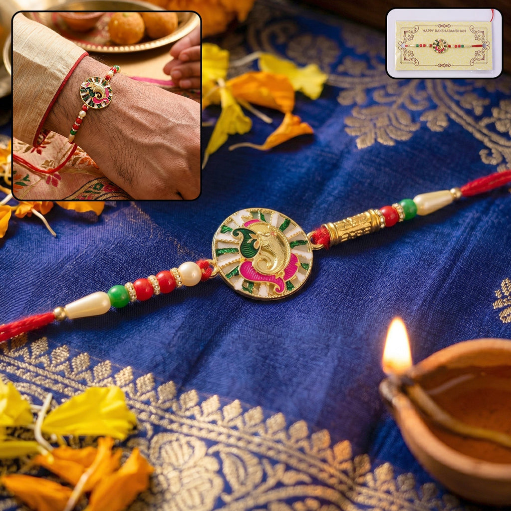 ALVENZA Rakhi – Traditional Thread with Colorful Beads & Ganesh Motif