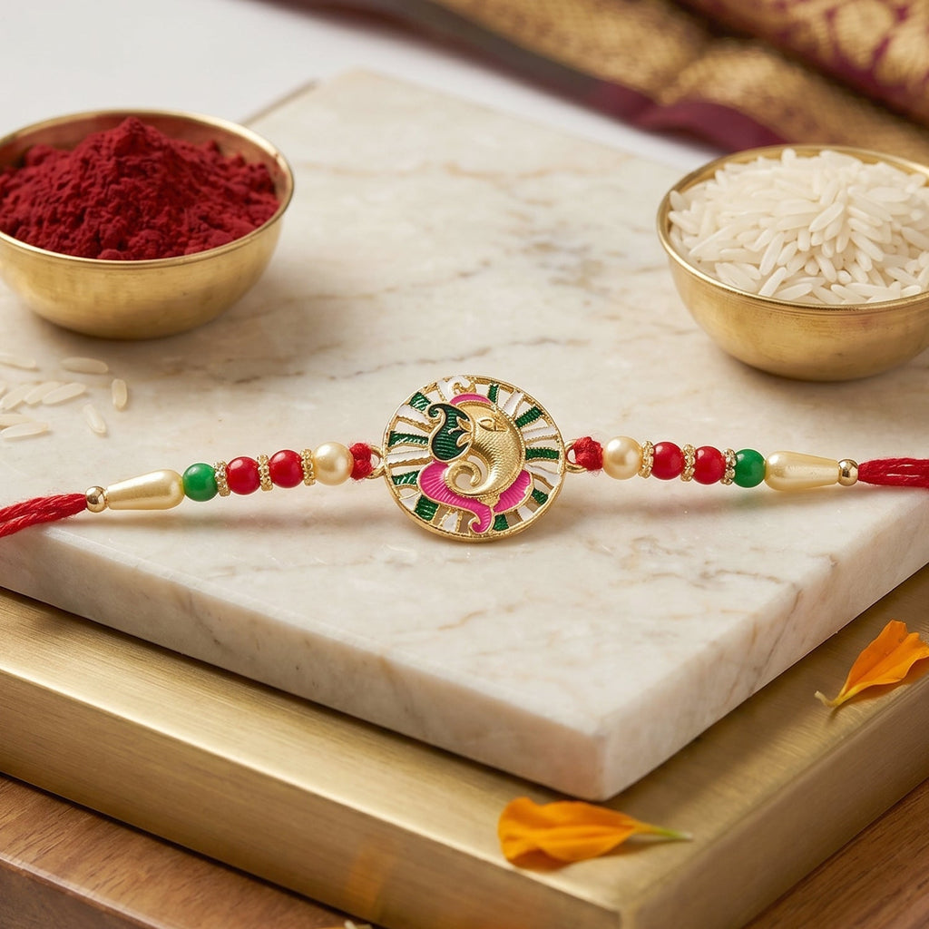 ALVENZA Rakhi – Traditional Thread with Colorful Beads & Ganesh Motif