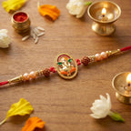 ALVENZA Ganesh Design Rakhi – Elegant Rudraksha Beads for Raksha Bandhan