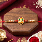 ALVENZA Ganesh Design Rakhi – Elegant Rudraksha Beads for Raksha Bandhan