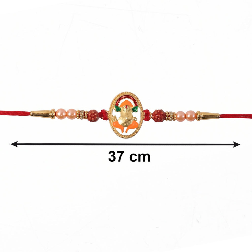 ALVENZA Ganesh Design Rakhi – Elegant Rudraksha Beads for Raksha Bandhan