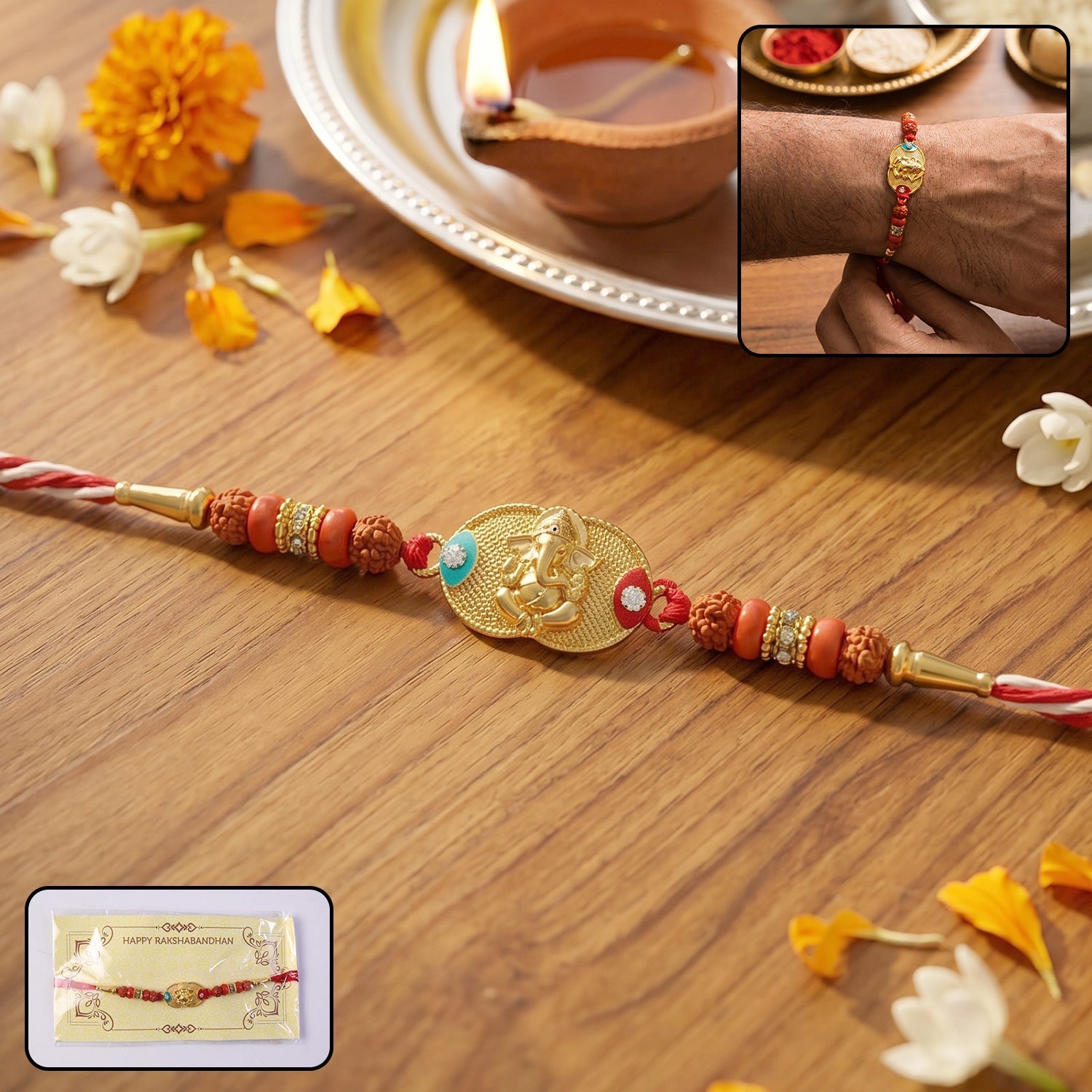 ALVENZA Ganesh Design Rakhi – Decorative Beads & Soft Thread for Brother