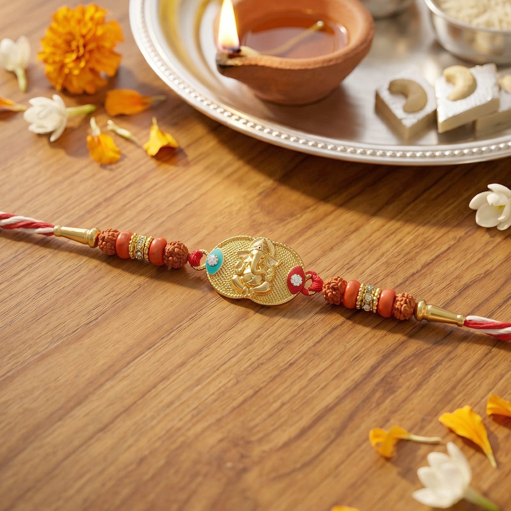 ALVENZA Ganesh Design Rakhi – Decorative Beads & Soft Thread for Brother