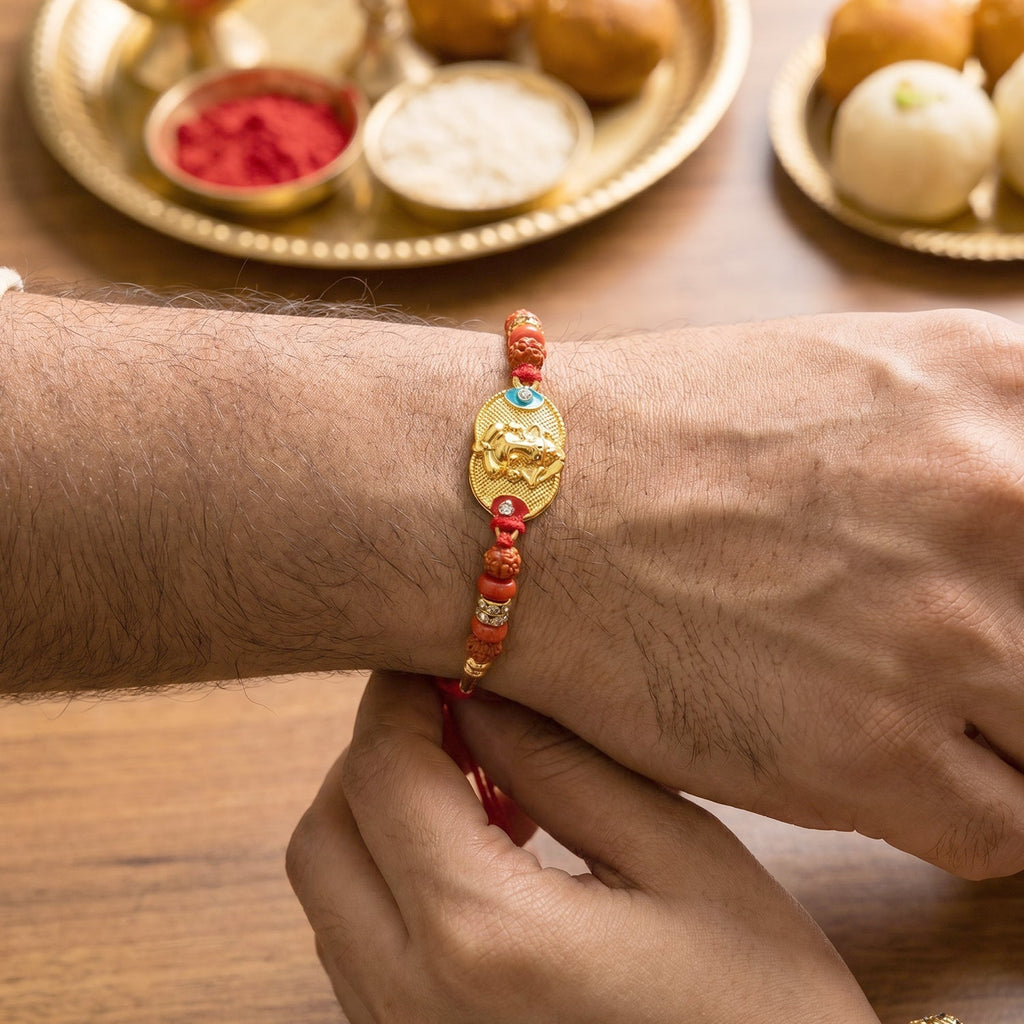ALVENZA Ganesh Design Rakhi – Decorative Beads & Soft Thread for Brother