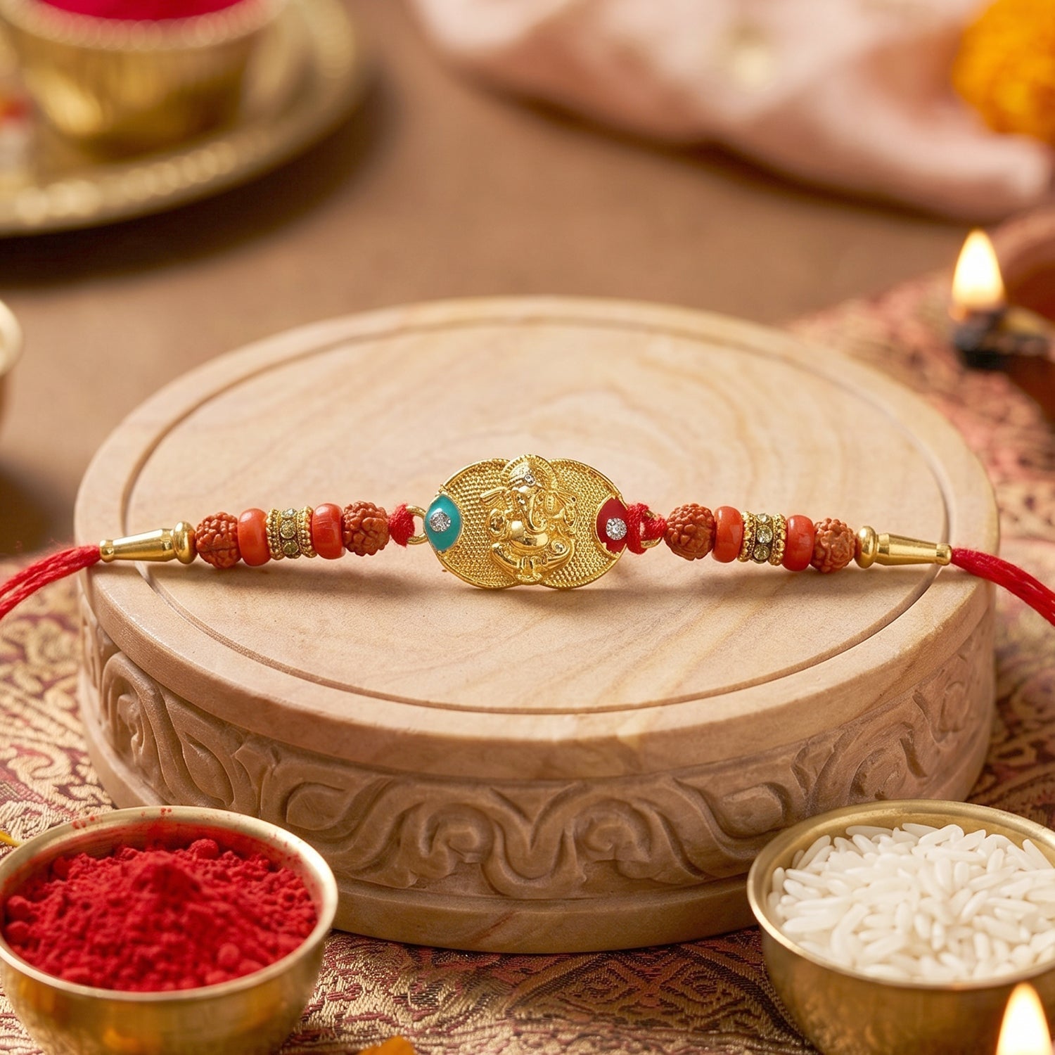 ALVENZA Ganesh Design Rakhi – Decorative Beads & Soft Thread for Brother
