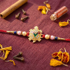 ALVENZA Golden Turtle Rakhi – Elegant Pearl Beads & Soft Thread for Raksha Bandhan