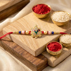 ALVENZA Golden Turtle Rakhi – Elegant Pearl Beads & Soft Thread for Raksha Bandhan