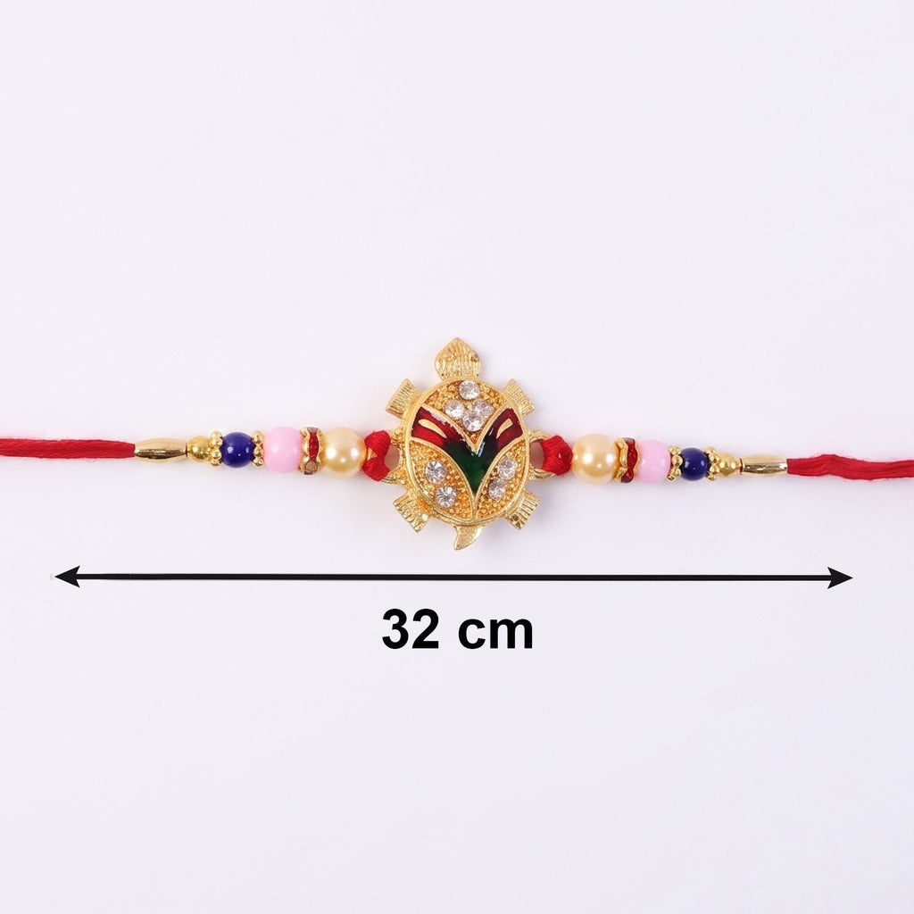 ALVENZA Golden Turtle Rakhi – Elegant Pearl Beads & Soft Thread for Raksha Bandhan
