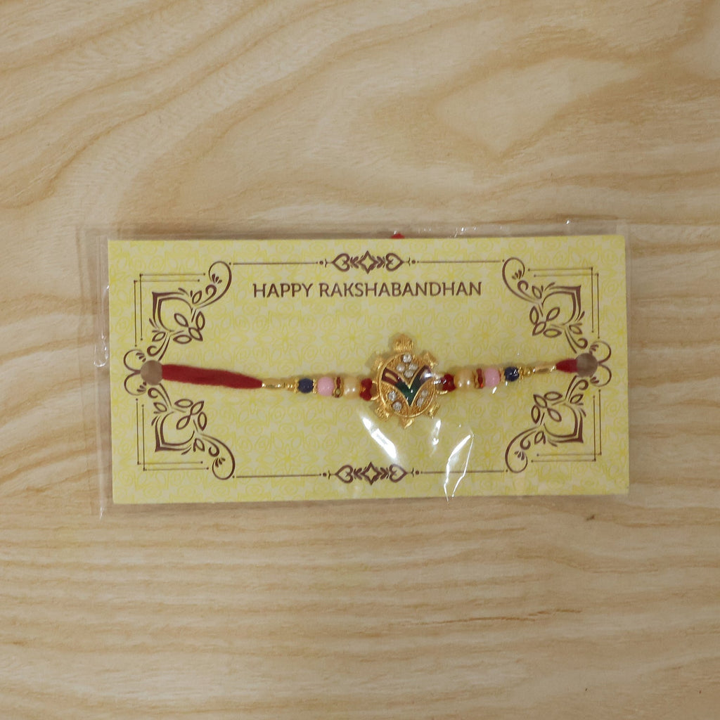 ALVENZA Golden Turtle Rakhi – Elegant Pearl Beads & Soft Thread for Raksha Bandhan