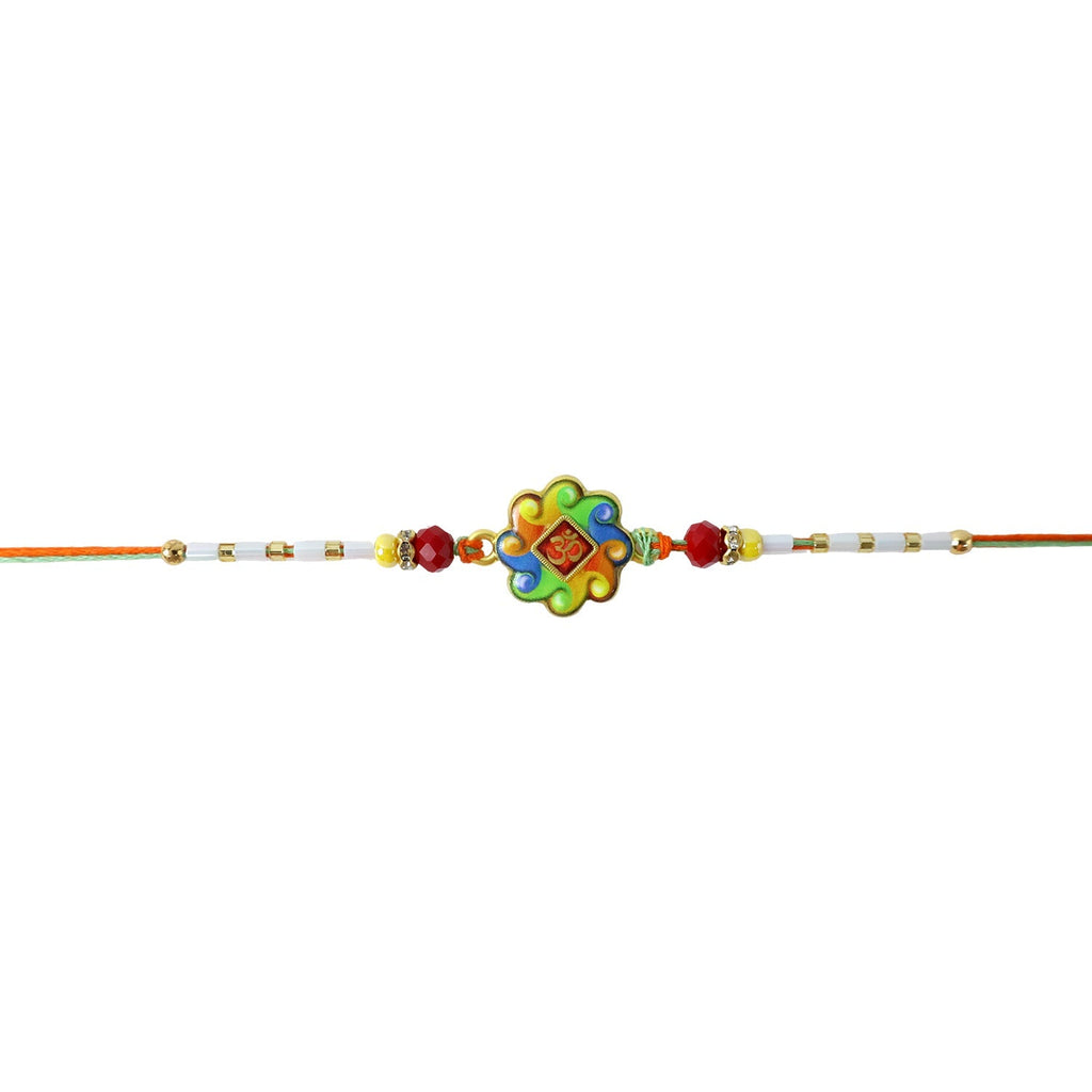ALVENZA Colorful Om Rakhi – Vibrant Beaded Traditional Thread
