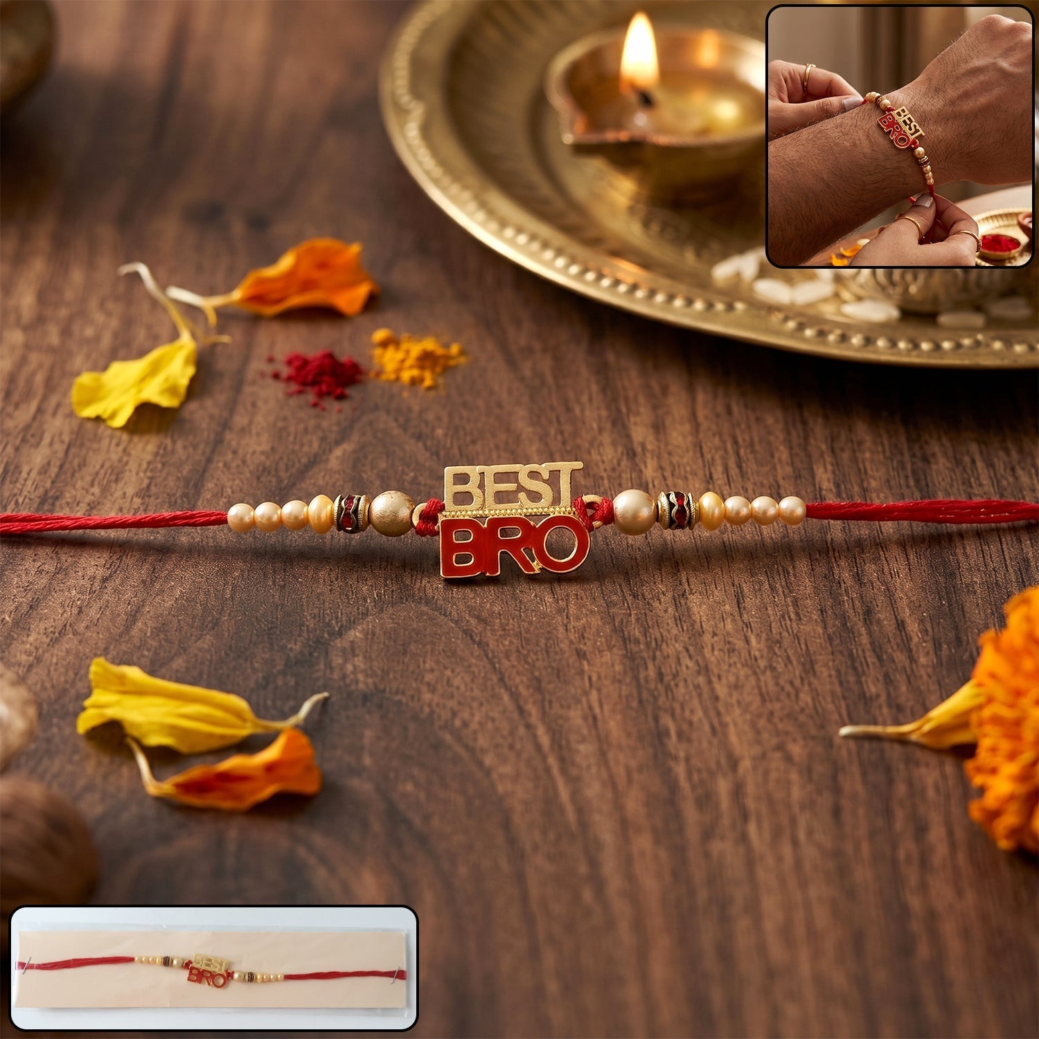 ALVENZA Pearl Beads Rakhi for Rakshabandhan - Elegant & Traditional Design