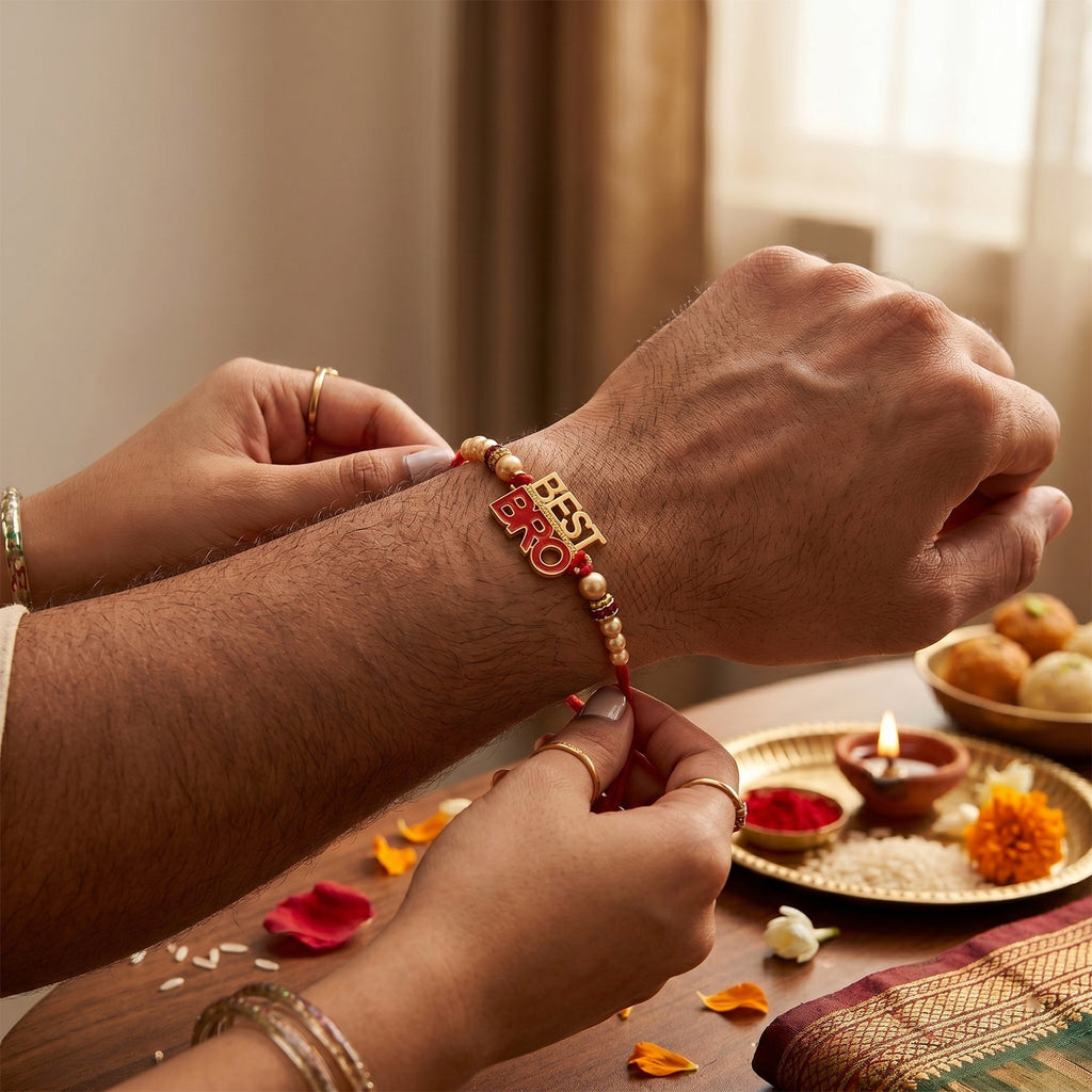 ALVENZA Pearl Beads Rakhi for Rakshabandhan - Elegant & Traditional Design