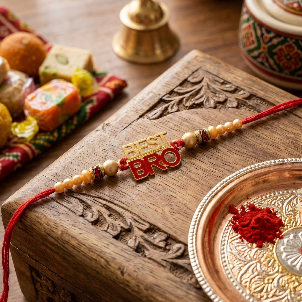 ALVENZA Pearl Beads Rakhi for Rakshabandhan - Elegant & Traditional Design