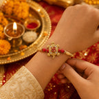 ALVENZA Rakshabandhan Turtle Swastik Rakhi – Elegant Red Thread Design