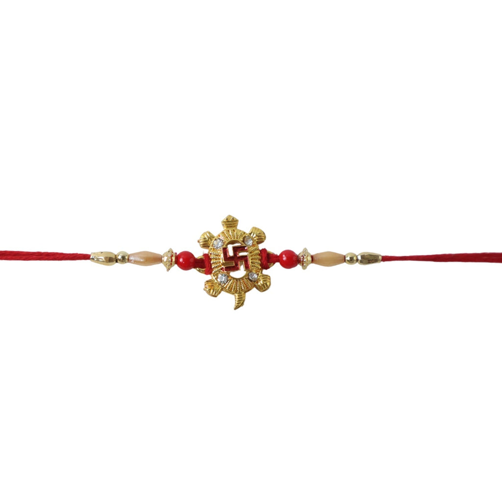 ALVENZA Rakshabandhan Turtle Swastik Rakhi – Elegant Red Thread Design