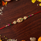 ALVENZA Shop Gold Stone Rakhi with Colourful Beads for Brothers