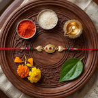ALVENZA Shop Gold Stone Rakhi with Colourful Beads for Brothers