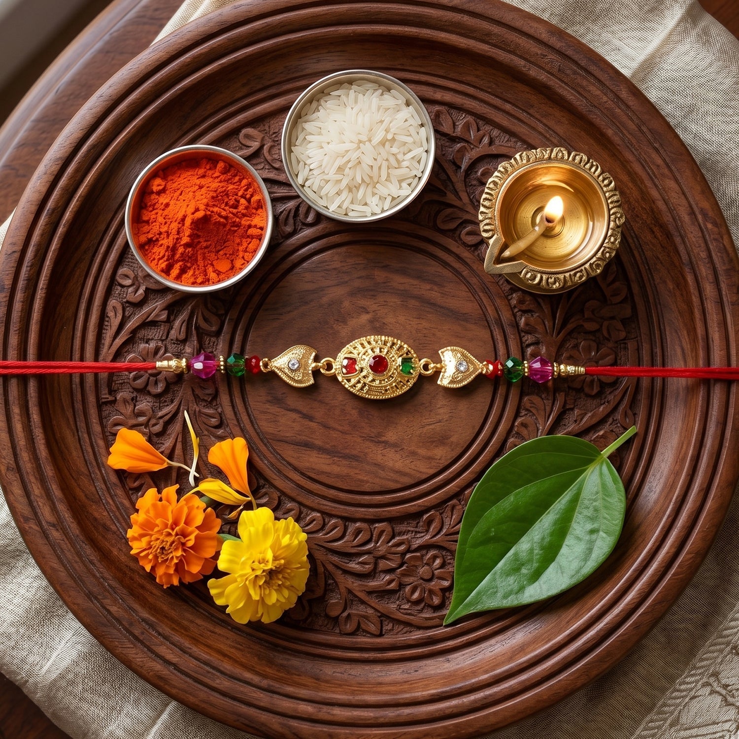 ALVENZA Shop Gold Stone Rakhi with Colourful Beads for Brothers