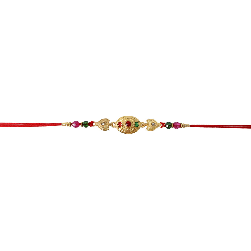 ALVENZA Shop Gold Stone Rakhi with Colourful Beads for Brothers