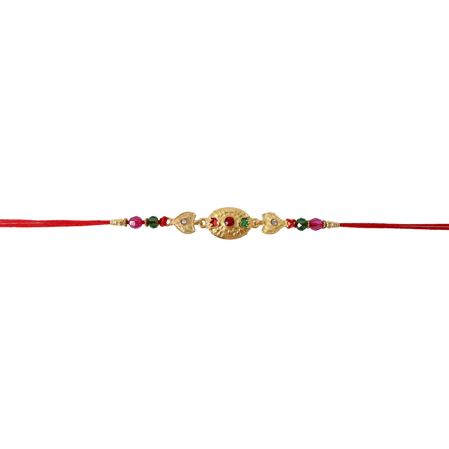 ALVENZA Shop Gold Stone Rakhi with Colourful Beads for Brothers
