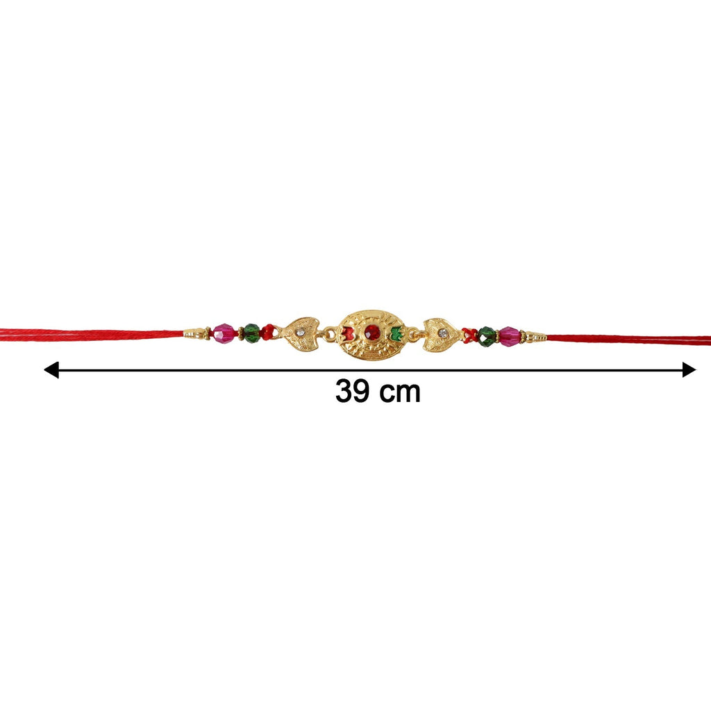 ALVENZA Shop Gold Stone Rakhi with Colourful Beads for Brothers
