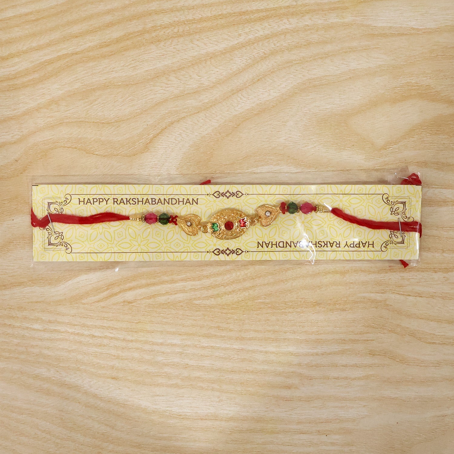 ALVENZA Shop Gold Stone Rakhi with Colourful Beads for Brothers