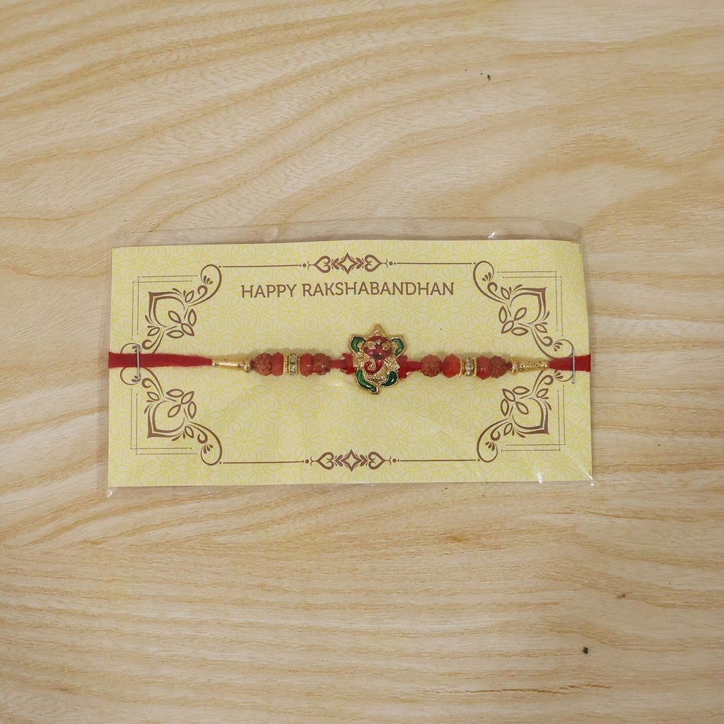 ALVENZA Ganesh Rudraksha Beads Rakhi – Traditional Blessing Gift for Brothers