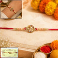ALVENZA Rakhi – Elegant pearl bead design with red thread for siblings