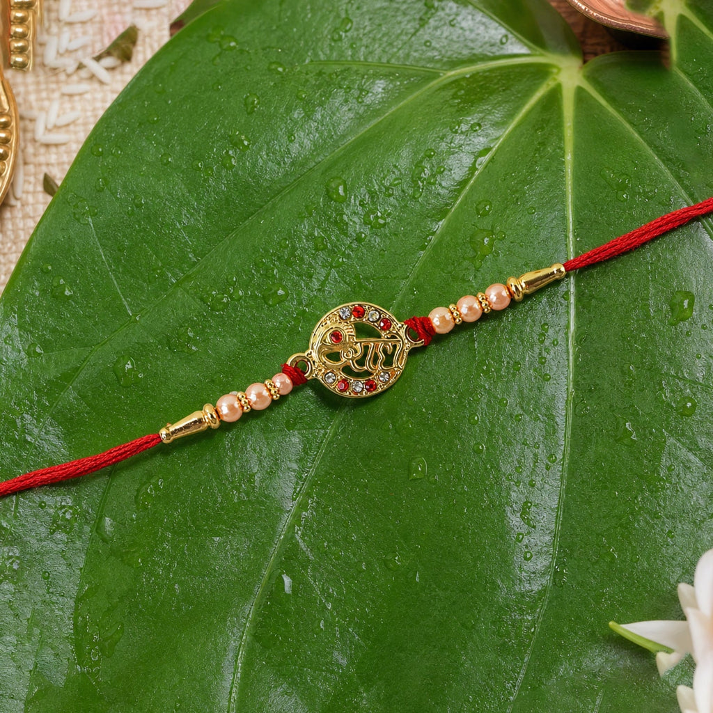 ALVENZA Rakhi – Elegant pearl bead design with red thread for siblings