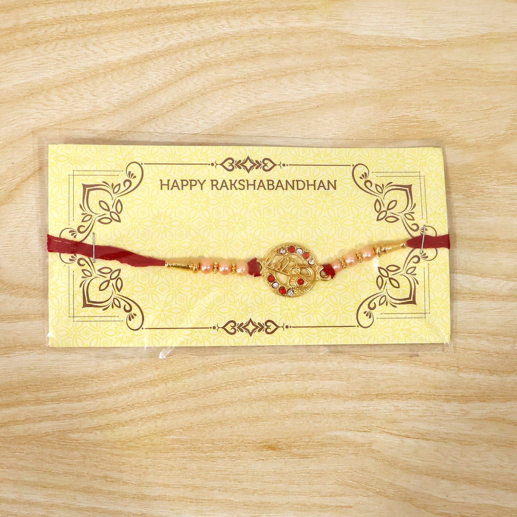 ALVENZA Rakhi – Elegant pearl bead design with red thread for siblings