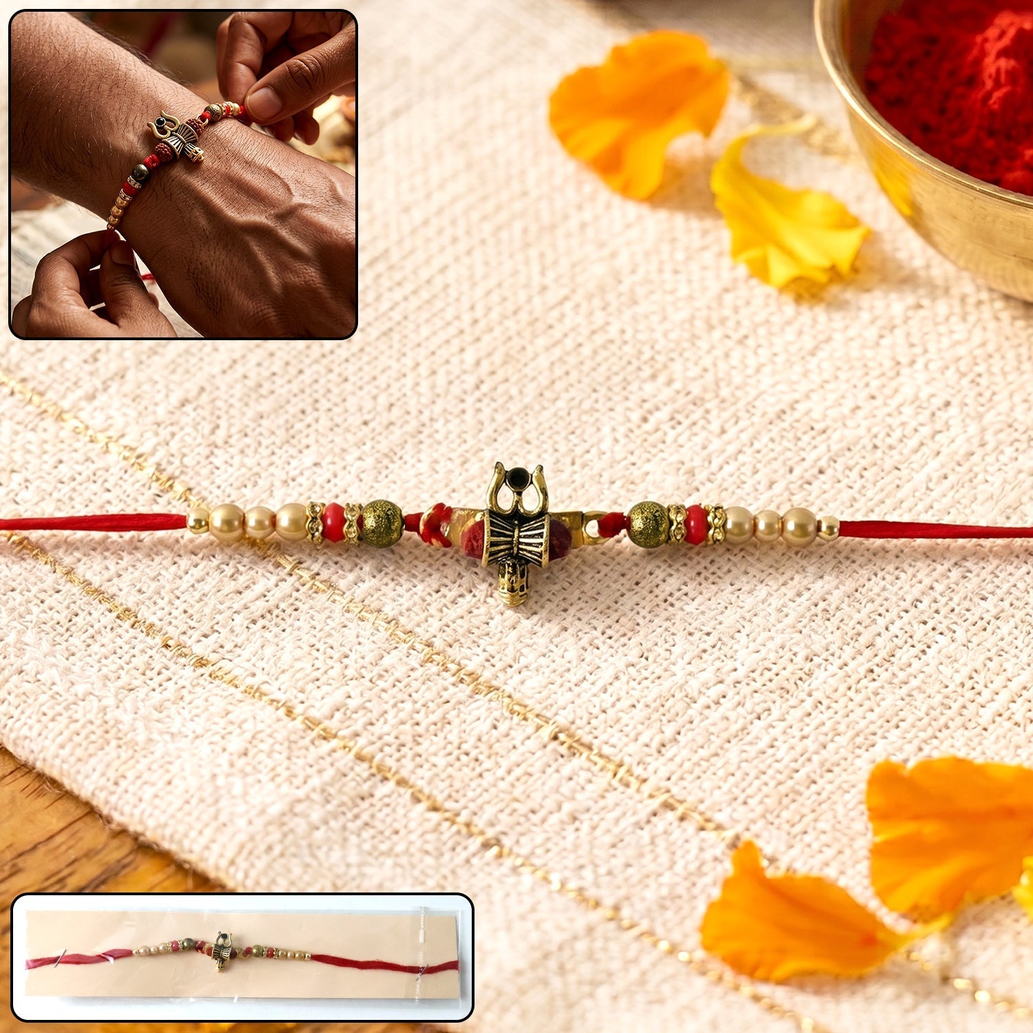 ALVENZA Rakhi – Traditional Damru Trishul Beaded Design for Raksha Bandhan