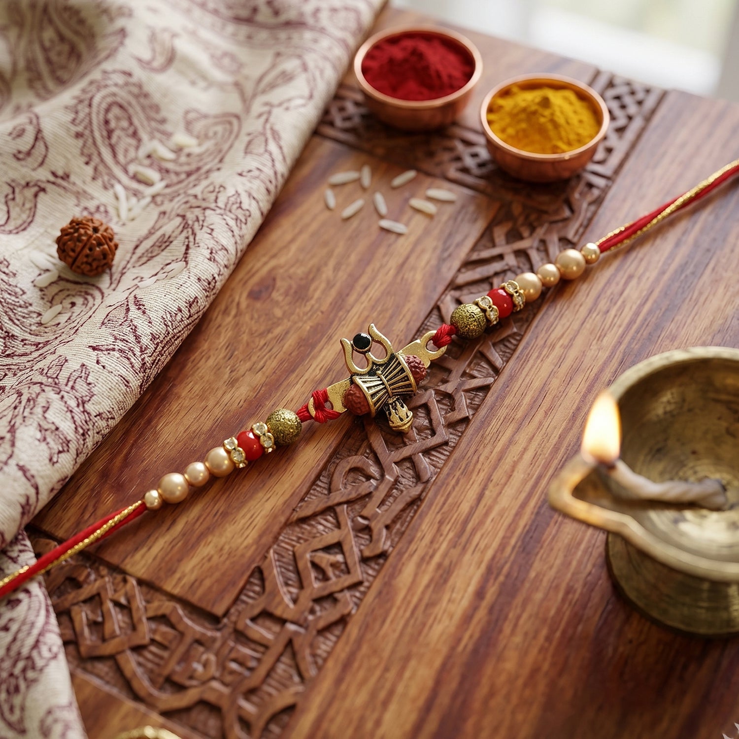 ALVENZA Rakhi – Traditional Damru Trishul Beaded Design for Raksha Bandhan