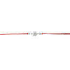 ALVENZA Silver Floral Om Rakhi – Elegant Red Thread for Rakshabandhan