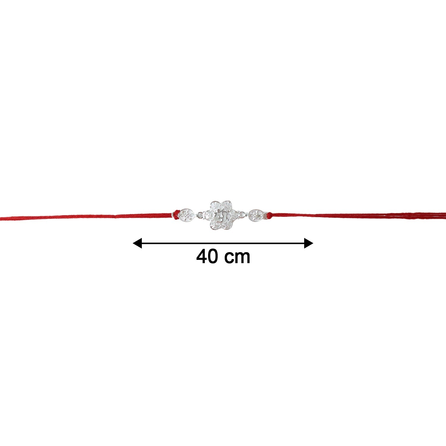 ALVENZA Silver Floral Om Rakhi – Elegant Red Thread for Rakshabandhan