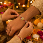 ALVENZA Round Stone Rakhi – Elegant White Beads for Rakshabandhan