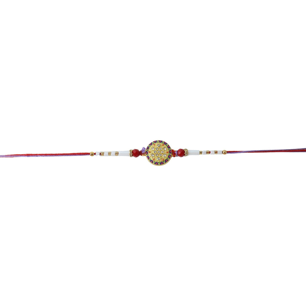 ALVENZA Round Stone Rakhi – Elegant White Beads for Rakshabandhan