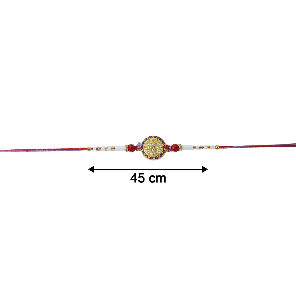 ALVENZA Round Stone Rakhi – Elegant White Beads for Rakshabandhan