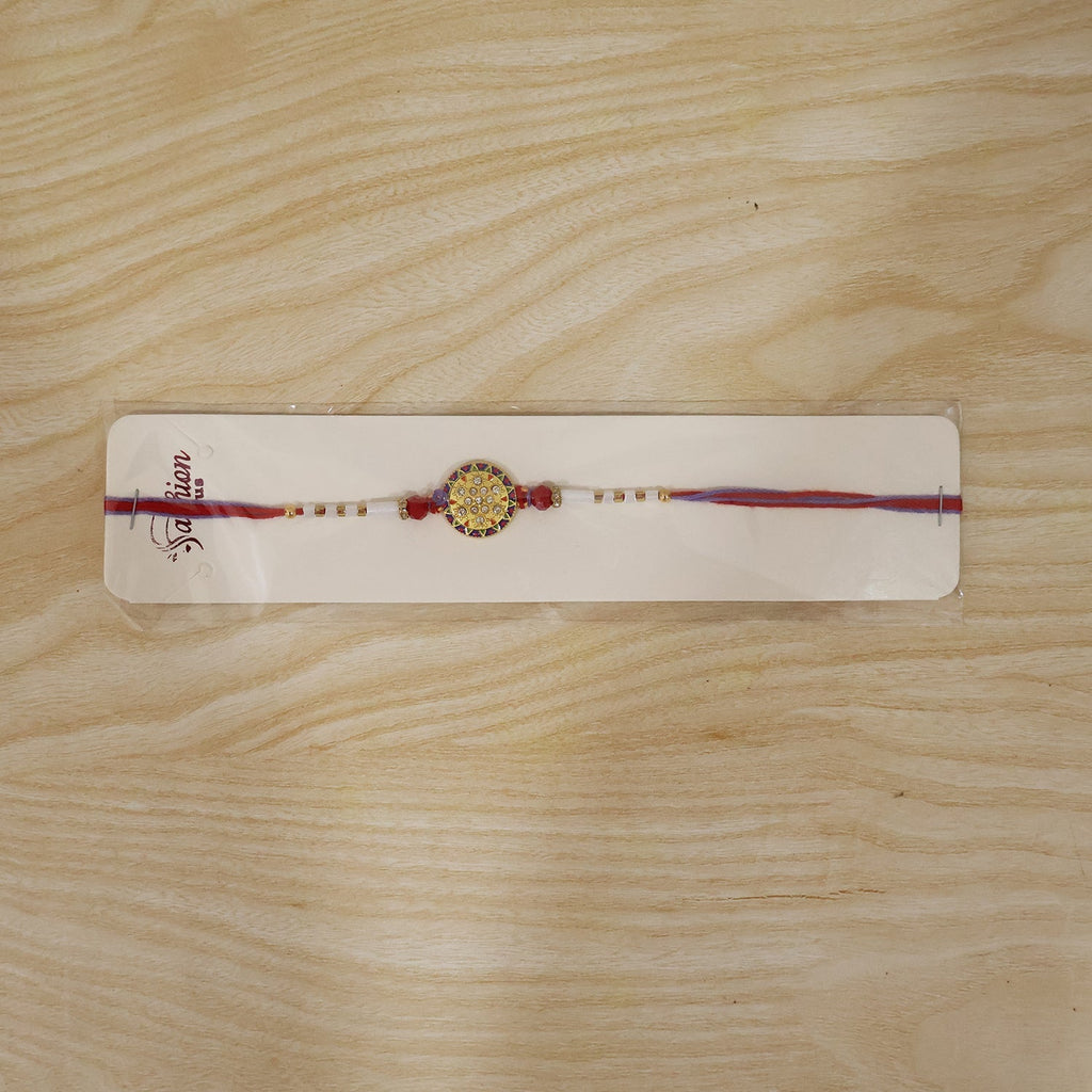 ALVENZA Round Stone Rakhi – Elegant White Beads for Rakshabandhan