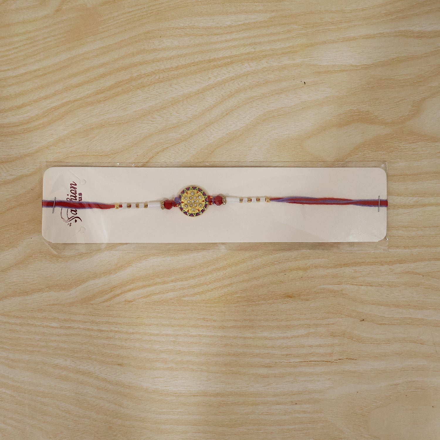 ALVENZA Round Stone Rakhi – Elegant White Beads for Rakshabandhan