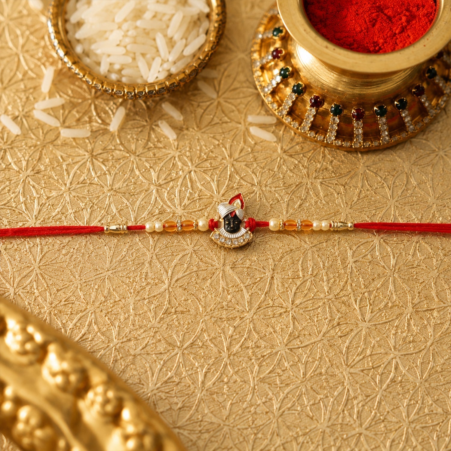 ALVENZA Rakhi – Elegant Pearl Beads & Red Thread for Brothers