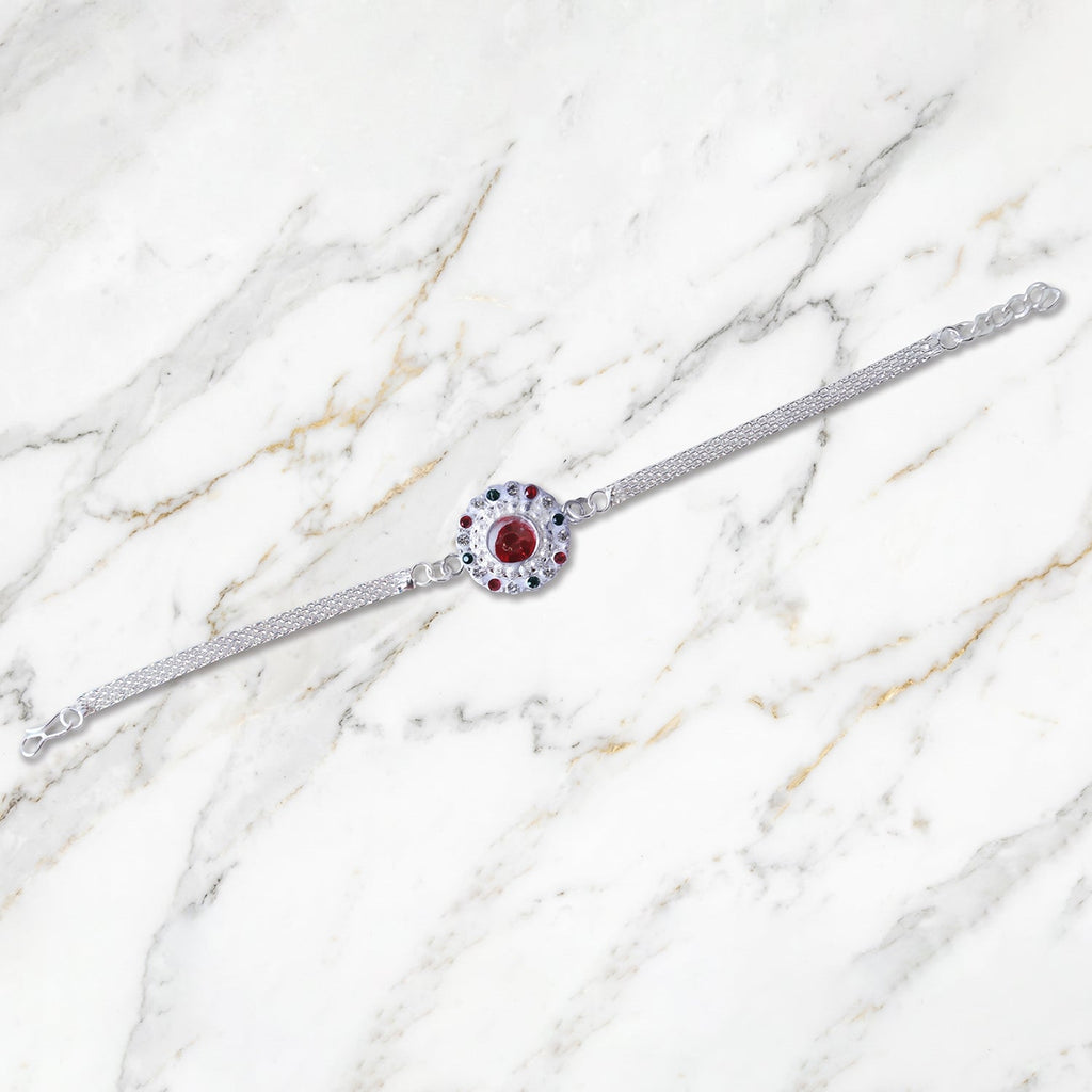 ALVENZA Silver Stone Chain Rakhi - Elegant & Durable Design
