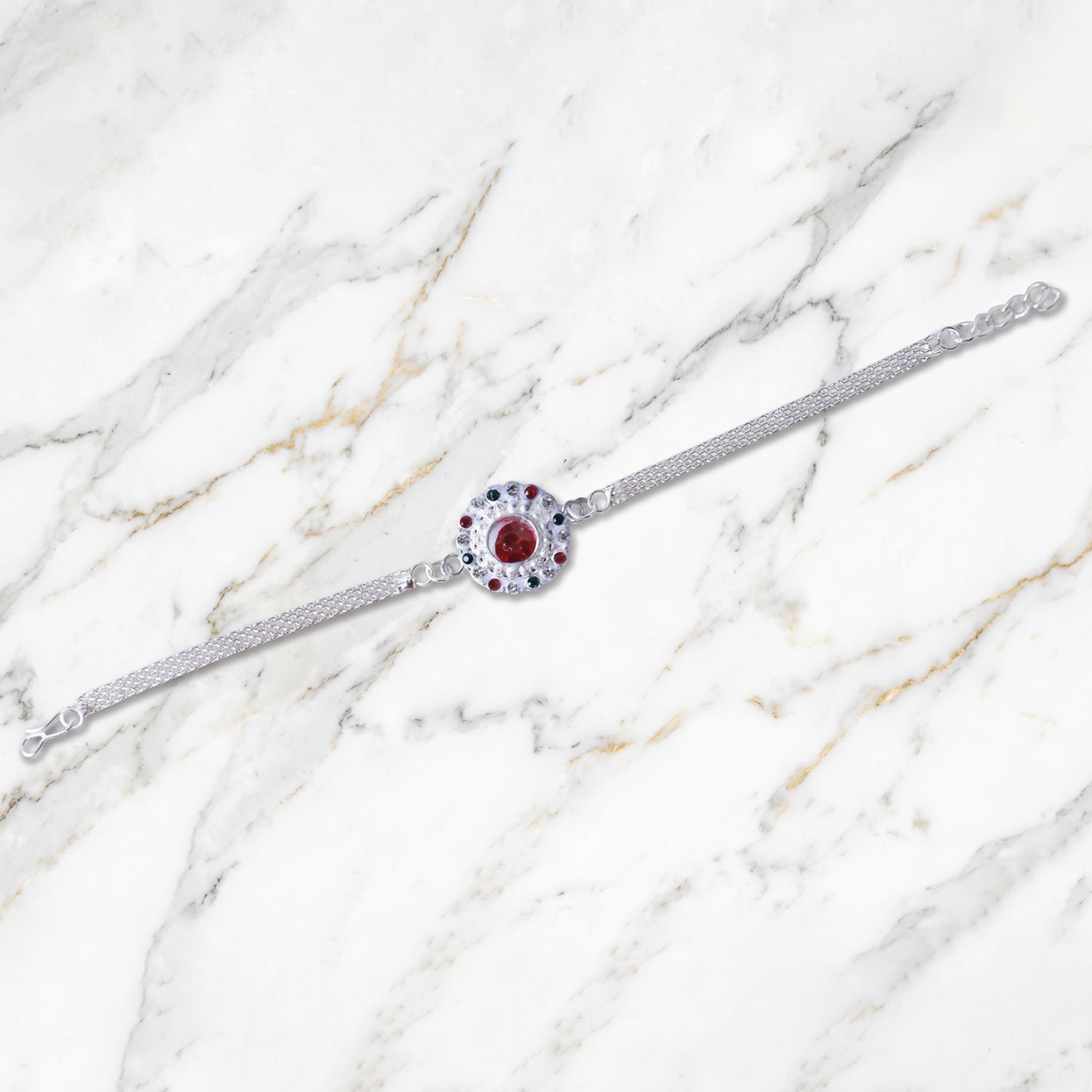 ALVENZA Silver Stone Chain Rakhi - Elegant & Durable Design