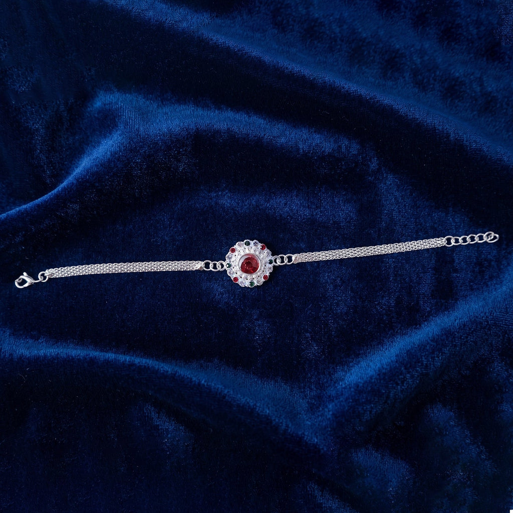 ALVENZA Silver Stone Chain Rakhi - Elegant & Durable Design