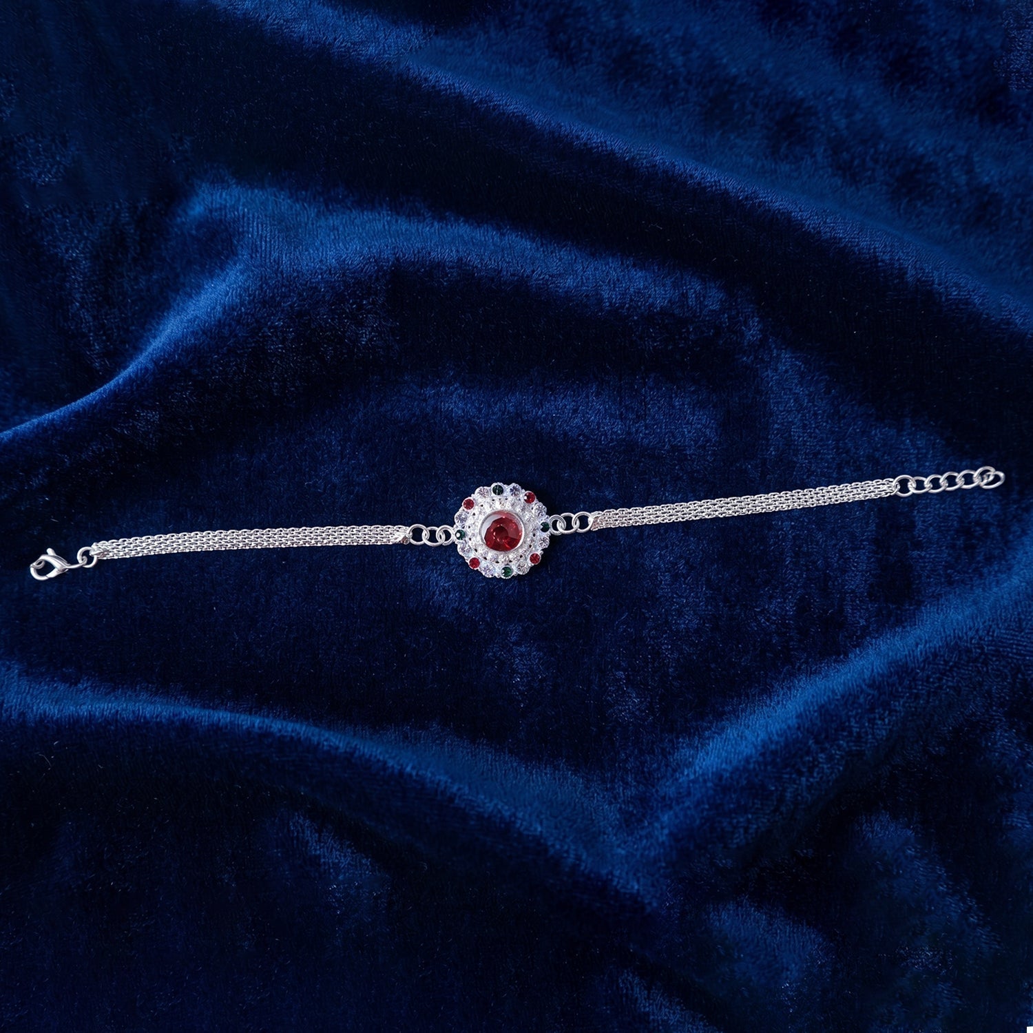 ALVENZA Silver Stone Chain Rakhi - Elegant & Durable Design