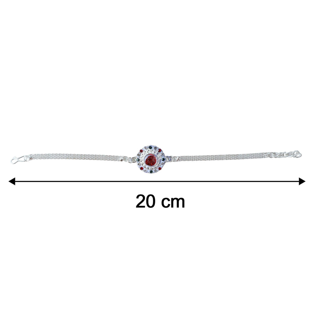 ALVENZA Silver Stone Chain Rakhi - Elegant & Durable Design